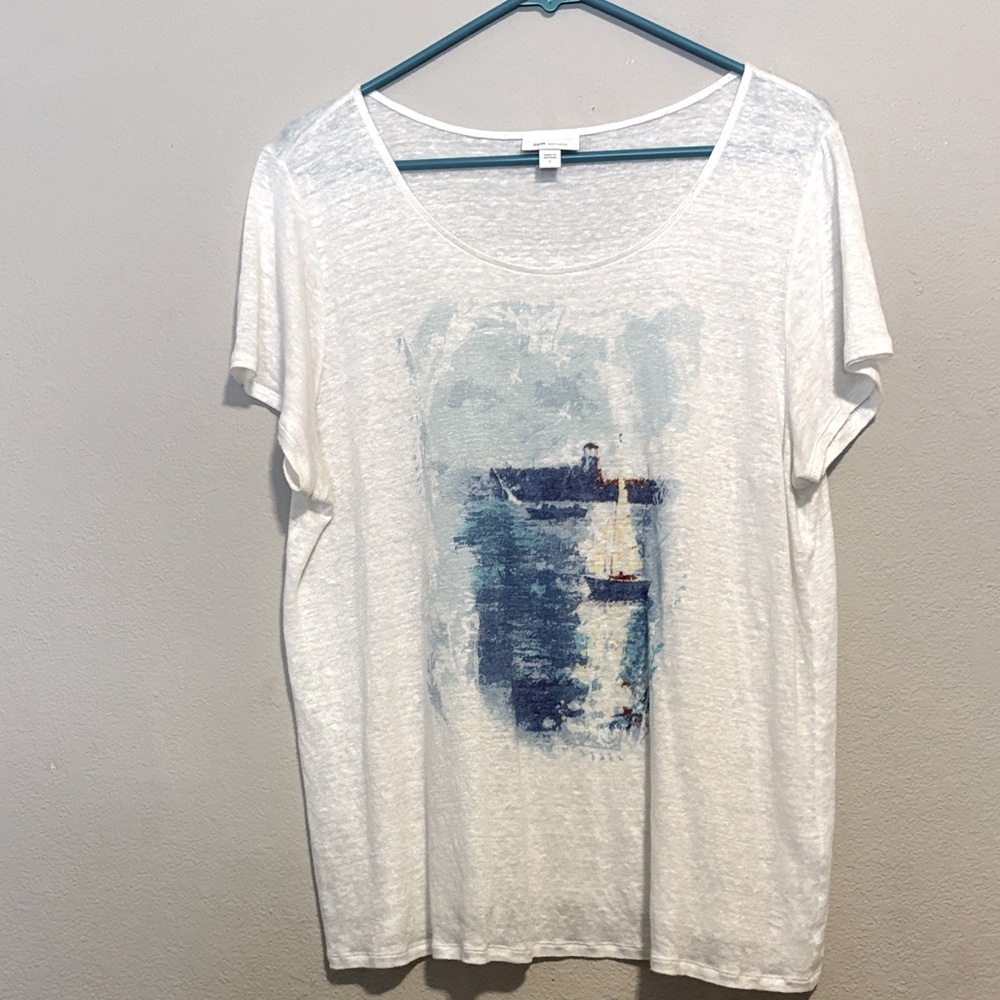 J. Jill White Tee with Blue Nautical Graphic